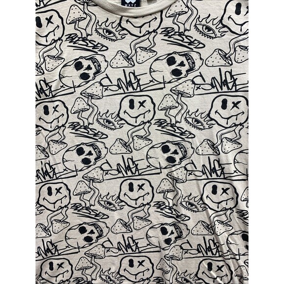 WXYZ Graphic Tee T-Shirt Men's Mushroom Emoji Skulls Crewneck Short Beige Medium - Picture 7 of 12